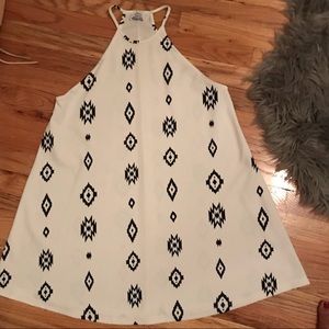 Zara blue and white geometric patterned dress